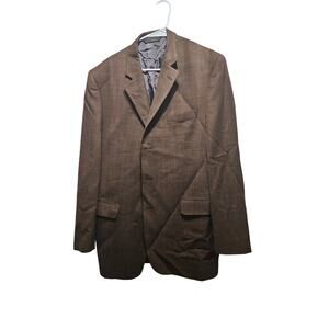 Jack Victor Montreal Wool Blend Brown Plaid 3 Button Sport Coat Size 48 Regular